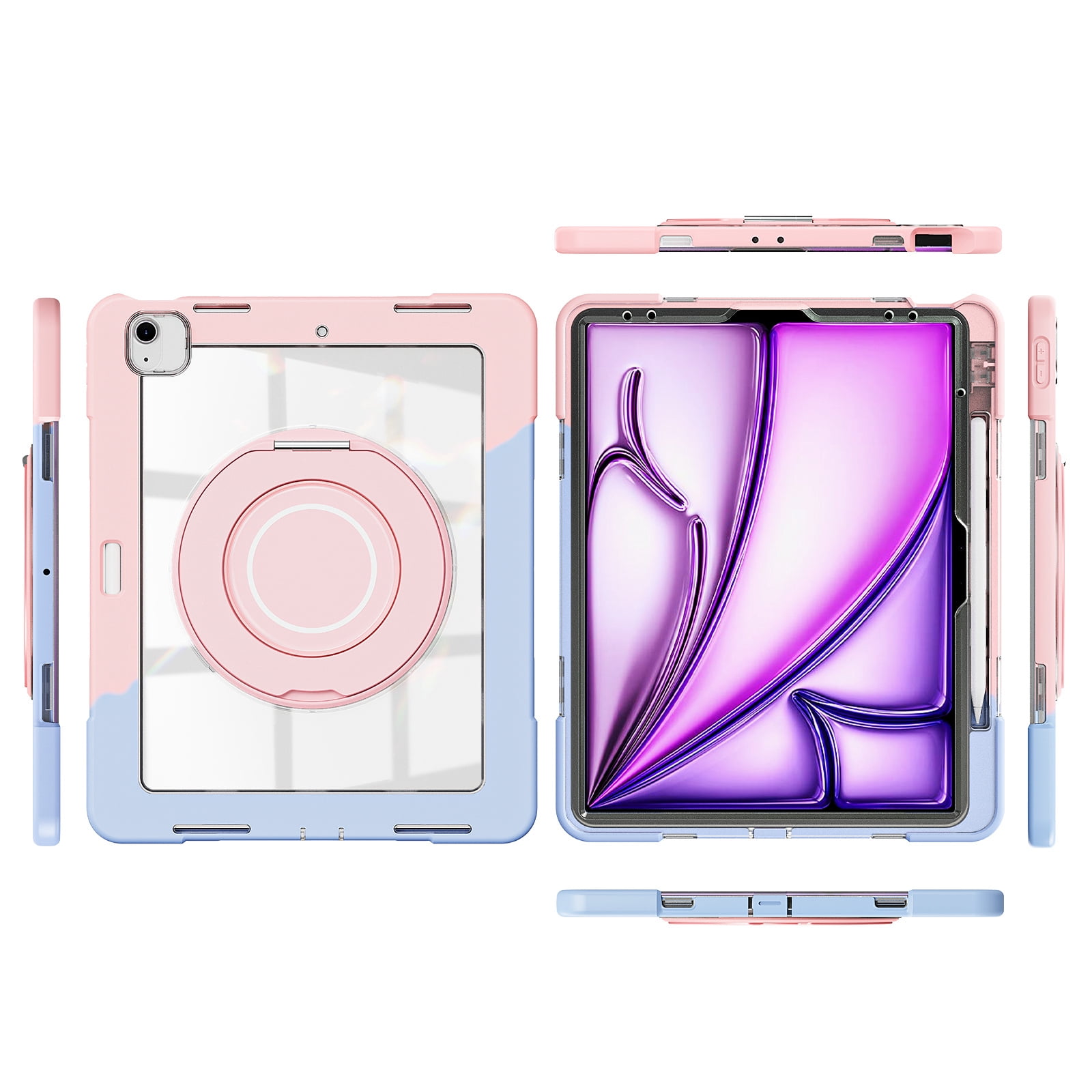XYX Shockproof Tablet Case for iPad Air 13 inch M3 2025/iPad Air 13 inch M2 2024 with 360 Rotating Stand, Slim Lightweight with Pencil Holder, Colorful