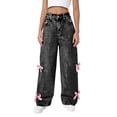 thumbnail image 3 of MuXiKeJi Bow Jeans for Girls Cute High Waisted Trousers Kids Casual Y2k Streetwear Wide Leg Baggy Denim Pants with Pockets 6-14Y, 3 of 8