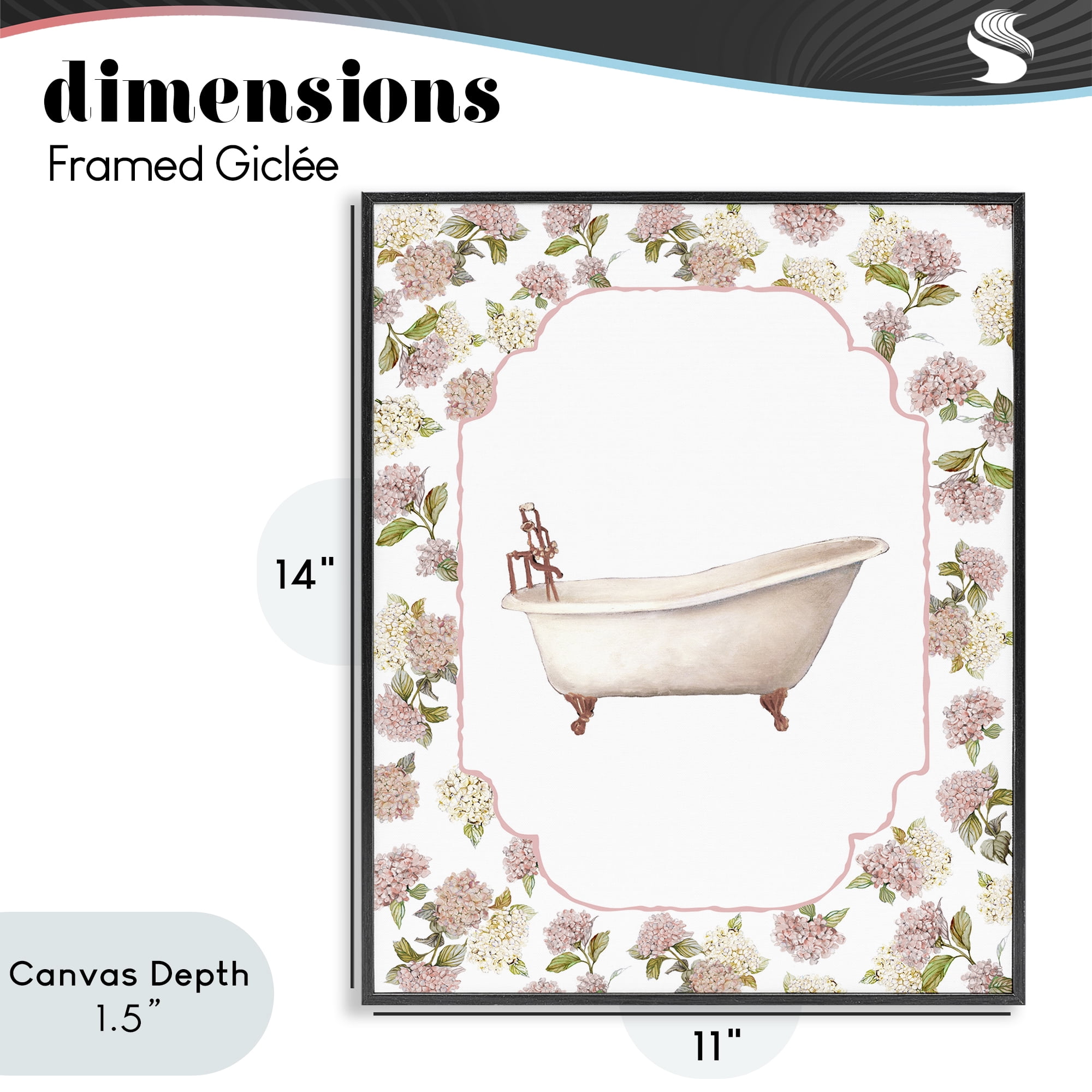 Stupell Industries Elegant Hydrangeas Bathtub Black Framed Giclee Art, design by Carol Robinson