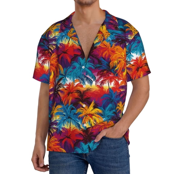 Kdxio Men's Hawaiian Shirt for Men Short Sleeve Shirt Colorful Hawaii Palms Summer Casual Holiday Beach Button Down T-Shirts
