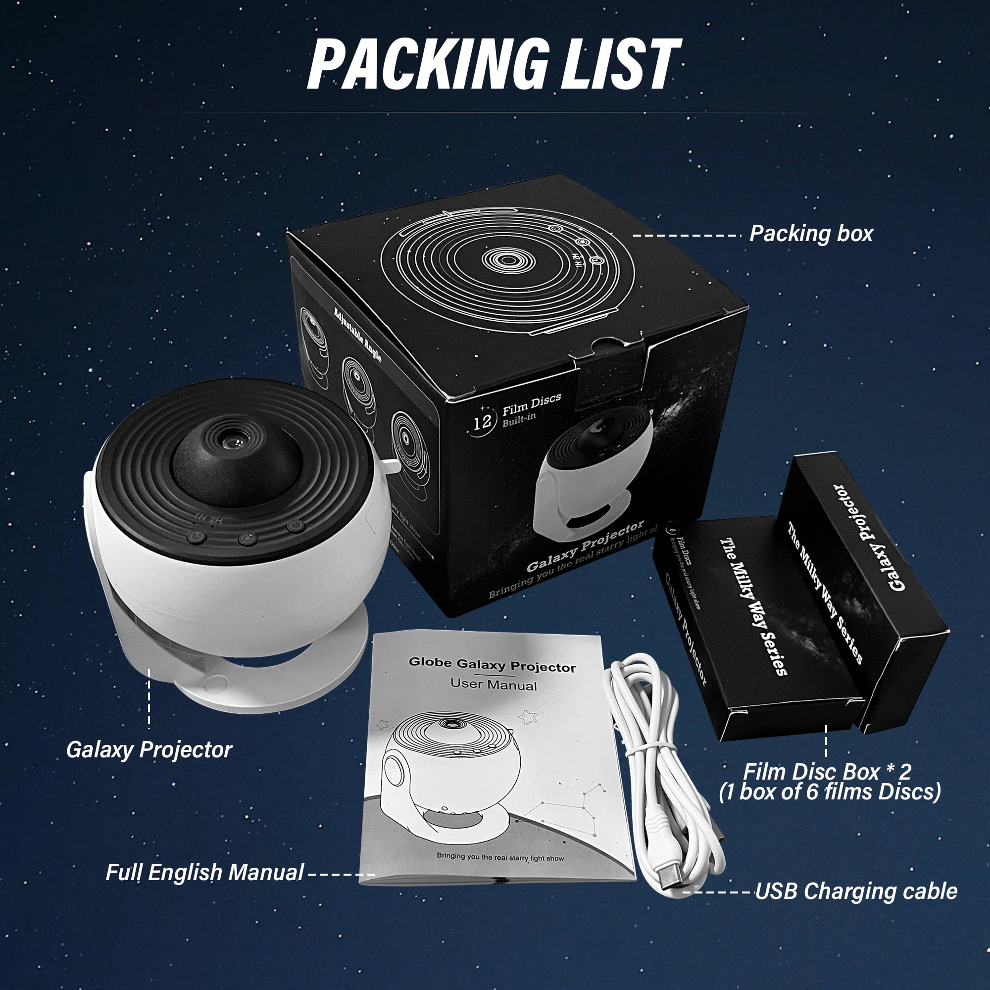 Luces Decorscion De Planetas, Planetarium Star Projector with 12 Planet Discs, Bedroom Starry Sky Night Light Projector Lamp (White)
