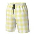 thumbnail image 3 of Wukai Lemon Yellow Checkboard Print Beach Trunks with Compression Liner Swimsuit Quick Dry Beach Sports Shorts with Pocket-X-Large, 3 of 8