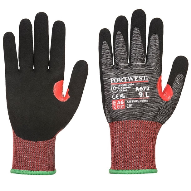 Portwest - Guantes A Prueba de Golpes A672 CS F13 de Nitrilo para Adultos Unisex (Negro)