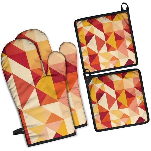 Orange Modern Art Geometric Kitchen Oven Mitt and Pot Holder Sets 4 Pcs for Baking, Cooking and Grilling, Heat Resistant Up To 392 F