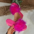 thumbnail image 6 of Samdudou Platform Sandals for Women Fluffy Faux Fur Slip On Wedge Slippers Elevated Heel Open Toe Slides Fashion Summer Footwear Casual Dressy Indoor Outdoor Shoes, 6 of 9
