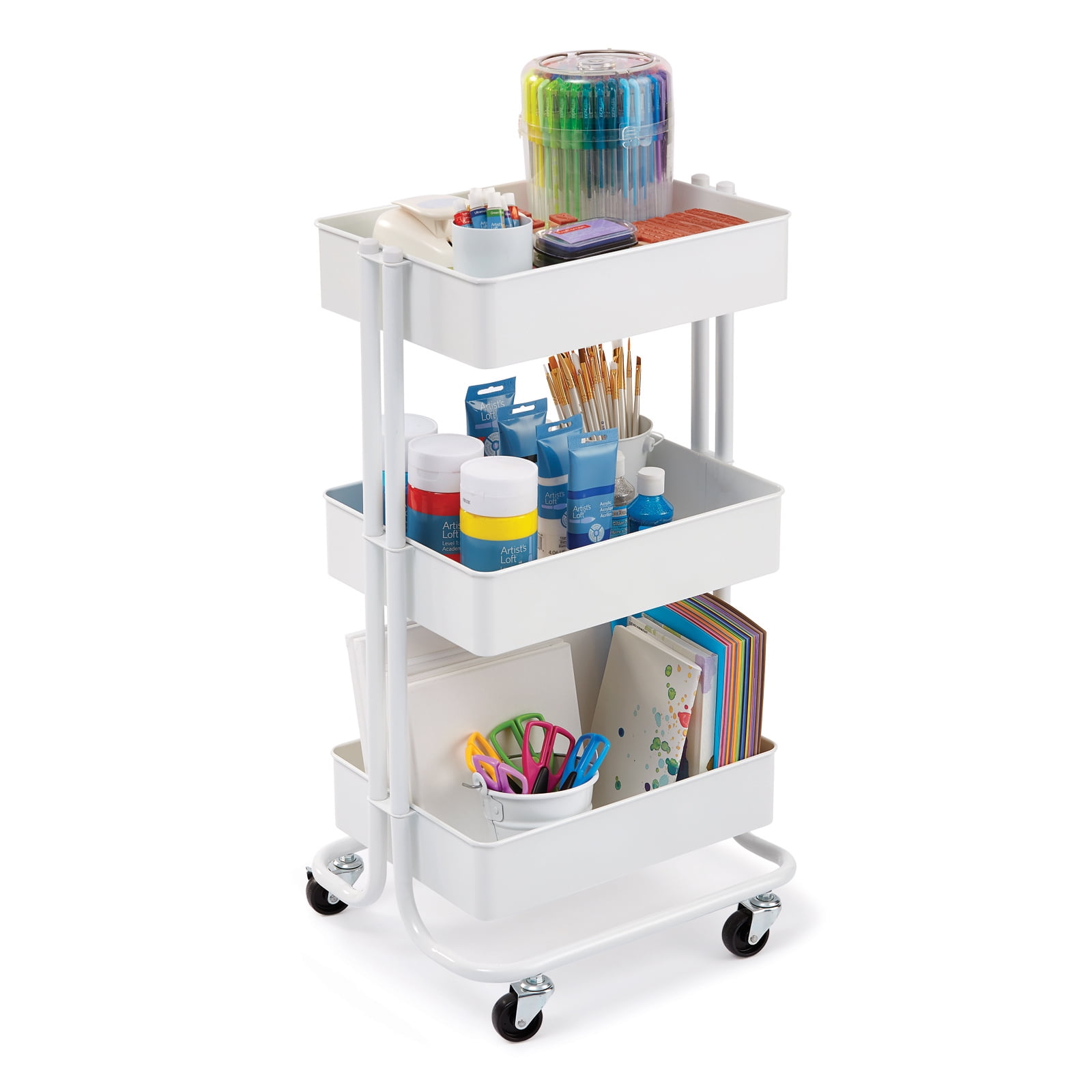 Simply Tidy Lexington White 3-Tier Metal Rolling Cart - Walmart.com