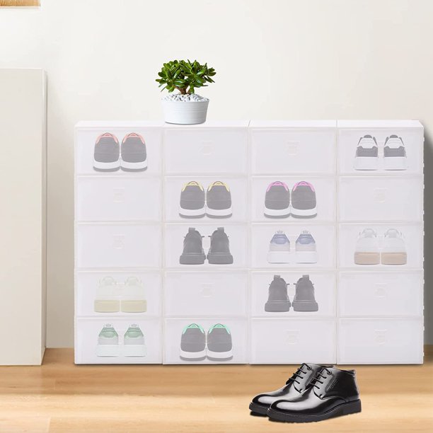 DENEST 20 x DIY Clear Shoe Boxes Stackable Folding Shoe Storage Drawer