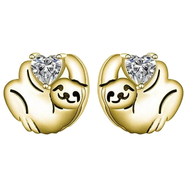 Aretes de Perezoso Chicos Slothy2 1 Pza Aretes OsoPerezoso/Corazón Color Oro Metal.