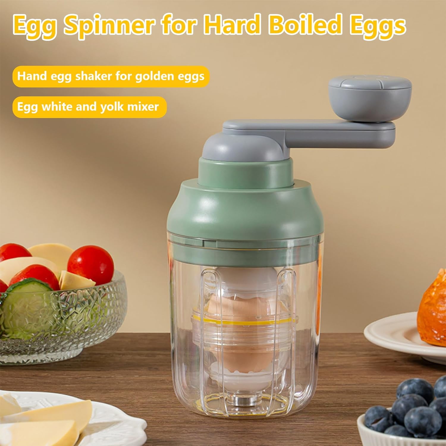 Manual Egg Spinner for Golden Egg: Portable Hand Egg Scrambler In Shell,Home Wireless Egg Spinner for Boiled Golden Eggs,Golden Egg Maker for Making Egg Sandwiches, Egg Pudding, Egg Salad (Green)