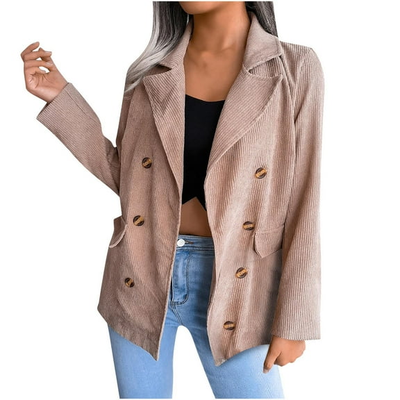 Odeerbi Blazer Jackets for Women 2024 Office Work Suit Jacket Solid Color Double Breasted Autumn And Winter Small Suits Khaki