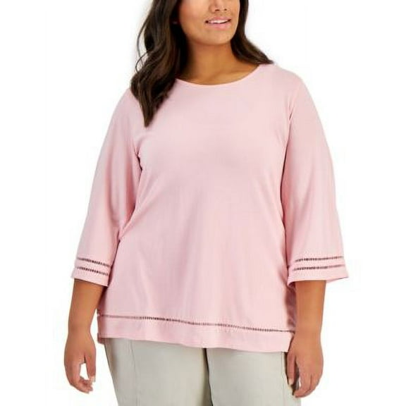 MSRP $40 Karen Scott Women Plus Size Ladder-Trim Tunic Top Pink Size 0X
