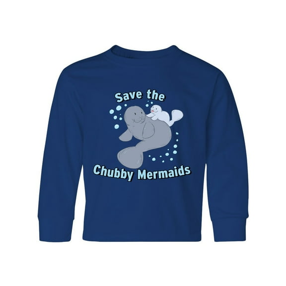 Inktastic Save the Chubby Mermaids with Cute Manatees Long Sleeve Youth T-Shirt