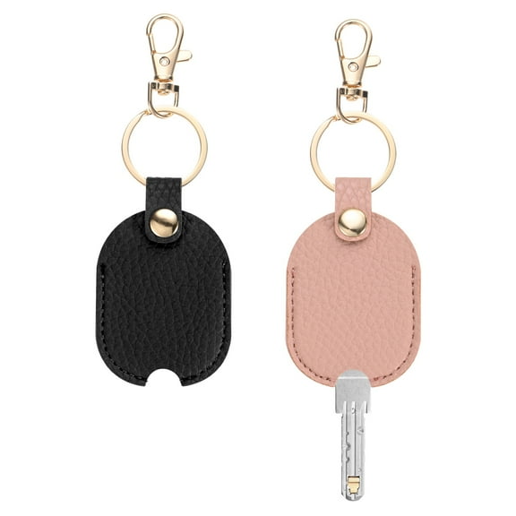 Uxcell Leather Key Sleeve [2Pcs] - Vintage Car Broken Key Loop Replacement Covers with Keychain - [Black, Pink] Keys Cover Protector