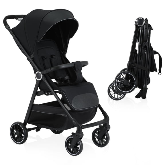 Vrhot Lightweight Baby Stroller, Compact Folding Travel Stroller, One-Hand Fold, Infant and Toddler 6-36 Months, Black