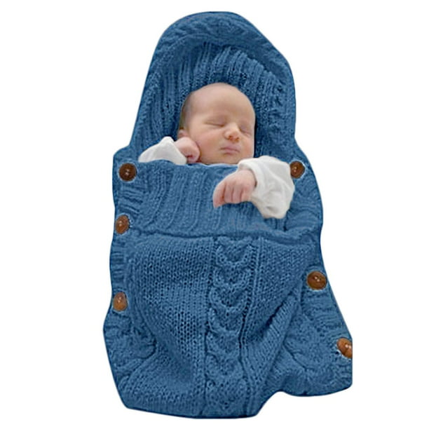 Lovefir Hooded Stroller Quilt for Infant,Dark Blue Knit Baby Swaddle
