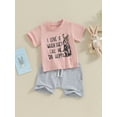 thumbnail image 3 of FEORJGP Toddler Boys Girls Easter Outfits Infant Short Sleeve T-Shirt Crew Neck Shirt LetterBunny Print Tops with Solid Color Shorts Set Little Baby Loose Casual Summer Clothes, 3 of 9