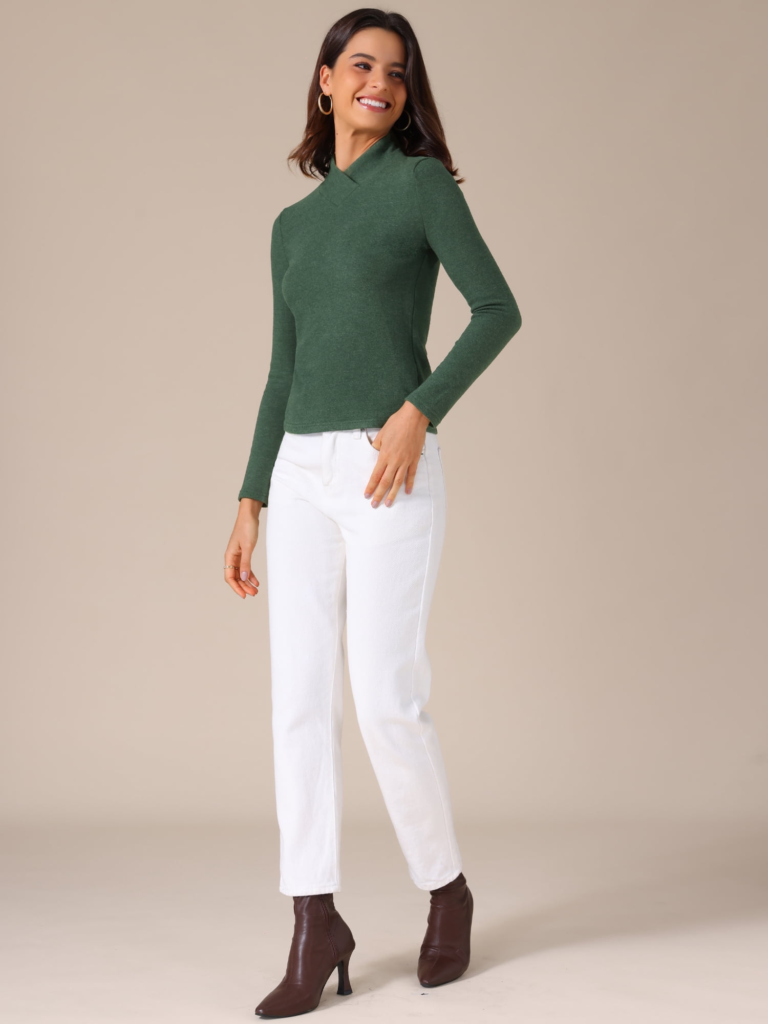 DARING DIVA Women's Basic Long Sleeve Solid Color Thermal Shirts XS Dark Green