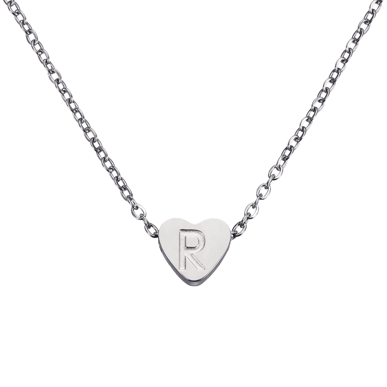 Uxcell Initial Heart Necklace for Women, 18K Gold Plated Stainless Steel Chain Dainty Personalized Name Letter R Pendant Necklaces for Woman Jewelry Gifts, Silver Tone