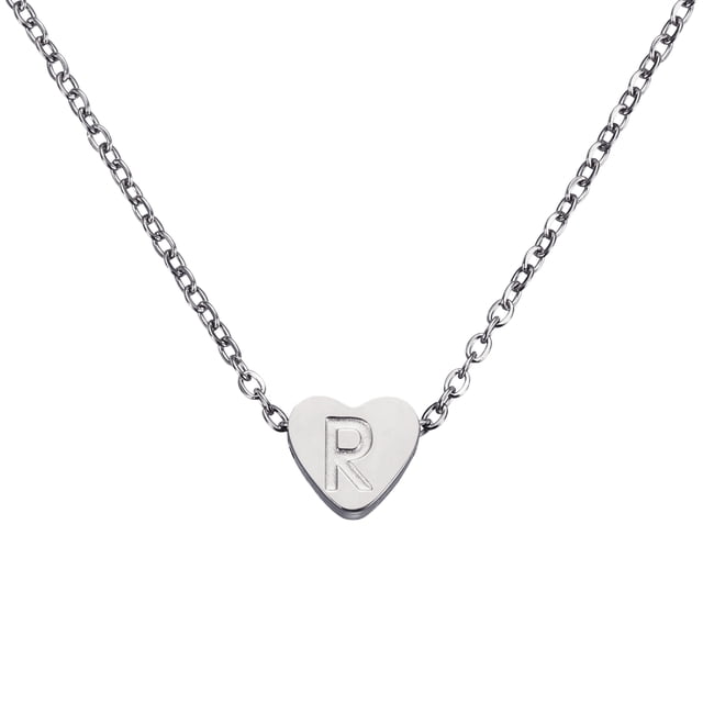 Collar de corazón inicial Uxcell para mujeres, cadena de acero inoxidable chapada en oro de 18K, collares personalizados con letra R para regalos de joyería para mujer, tono plateado