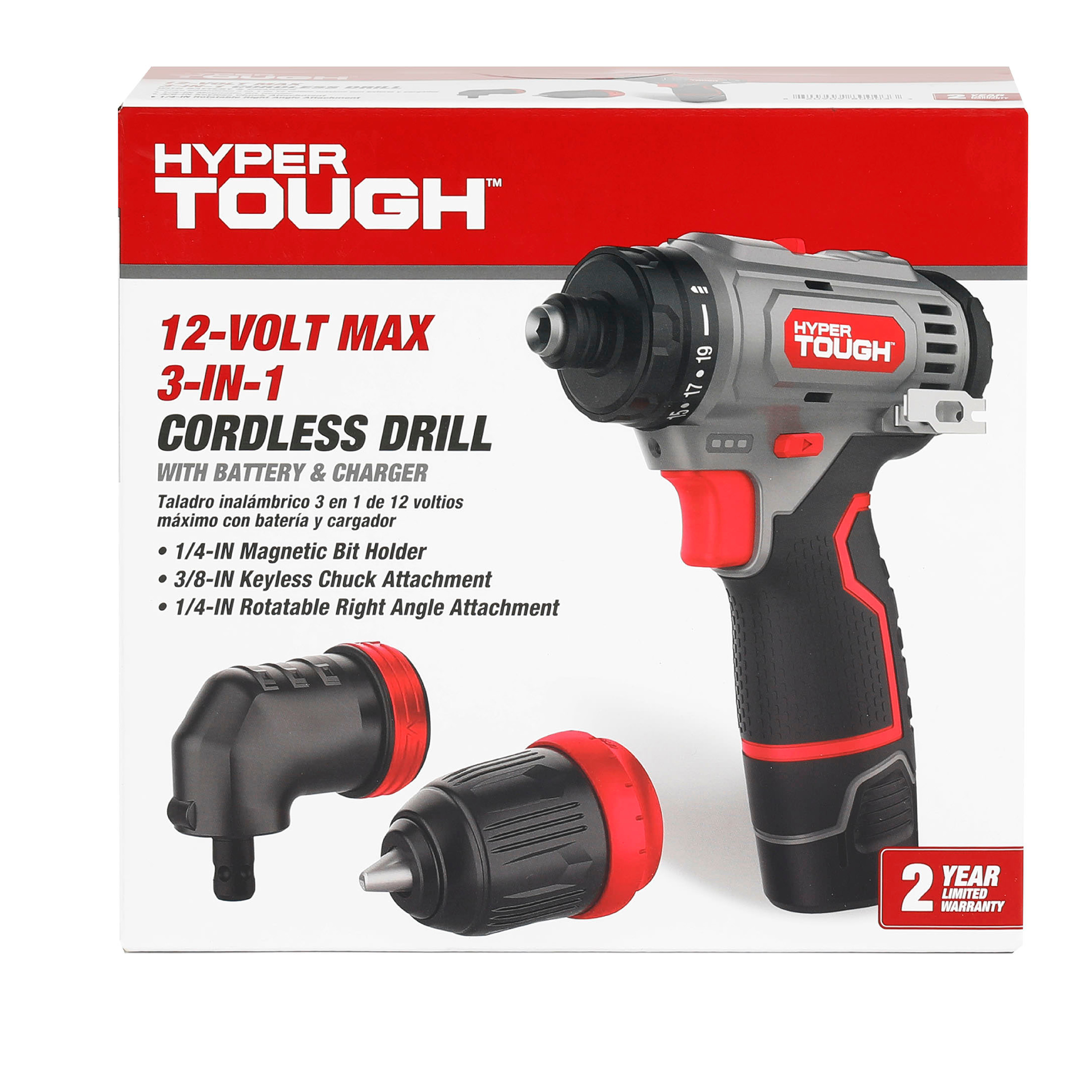 Hyper Tough 12V Max Lithium-Ion 3-in-1 Multi-Head Power Drill Set with 1.5Ah Battery and Charger
