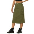 thumbnail image 4 of INSPIRE CHIC Midi Skirt for Women's Flap Pocket Back Slit Drawstring Cargo Skirt XS Army Green, 4 of 5