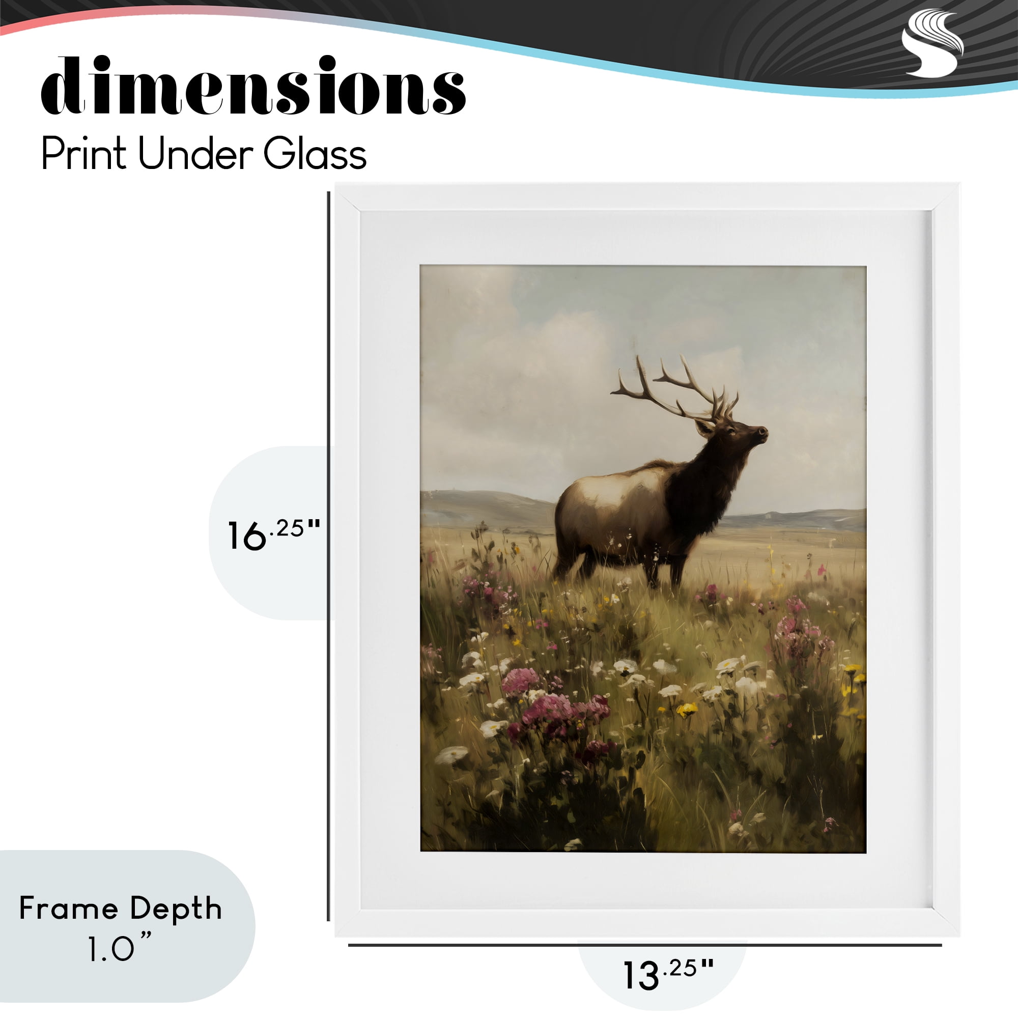 Stupell Industries Elk in the Wildflower Meadow White Framed Print Under Glass, design by Arlington Prints