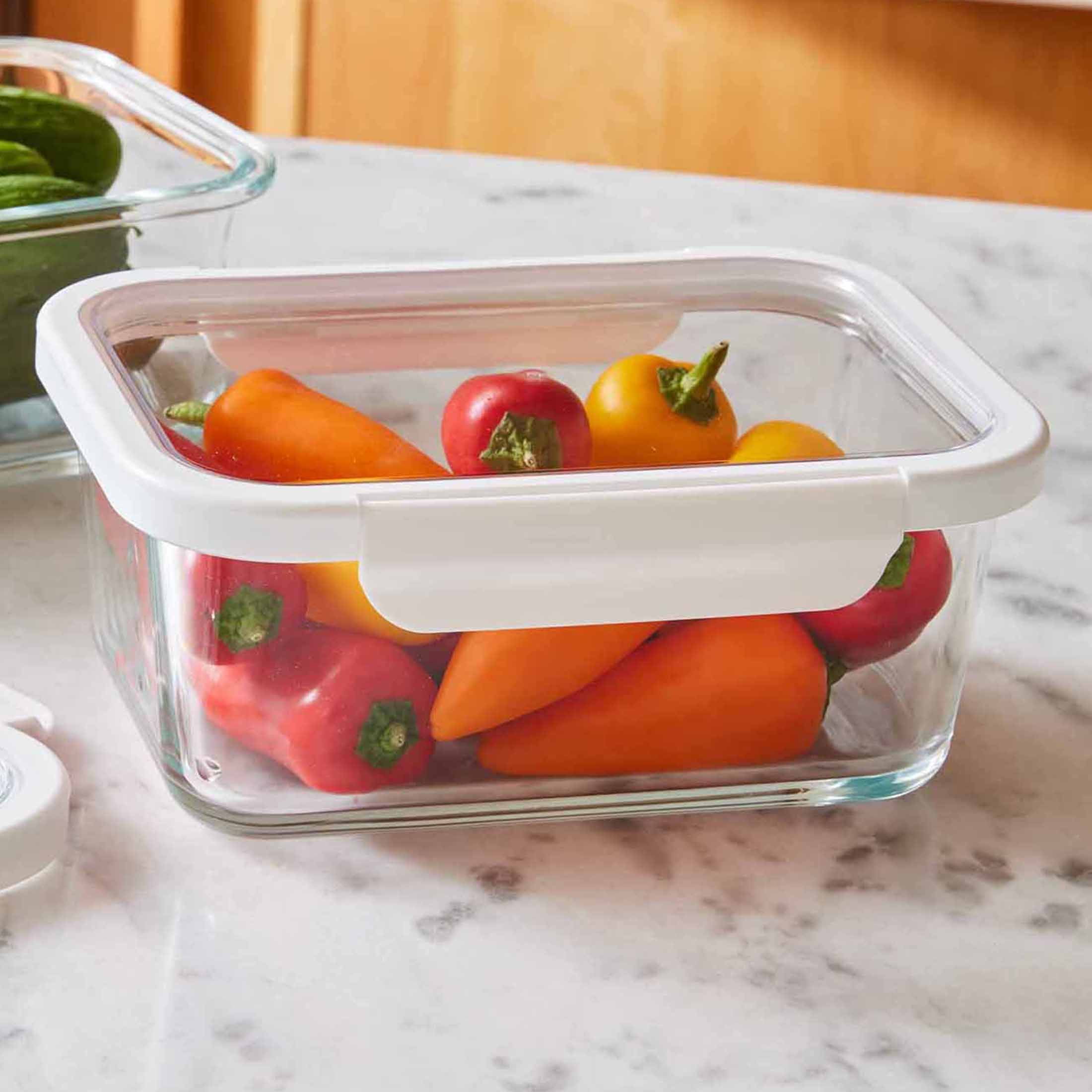Better Homes & Gardens 2 Pieces 4 Cup Rectangle Glass Food Storage Container with Tritan Lid, Set of 1, 2 Pieces