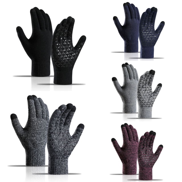 Guantes de invierno cálidos con pantalla táctil, forro polar, gruesos, resistentes al frío, antideslizantes, de punto de lana para montar