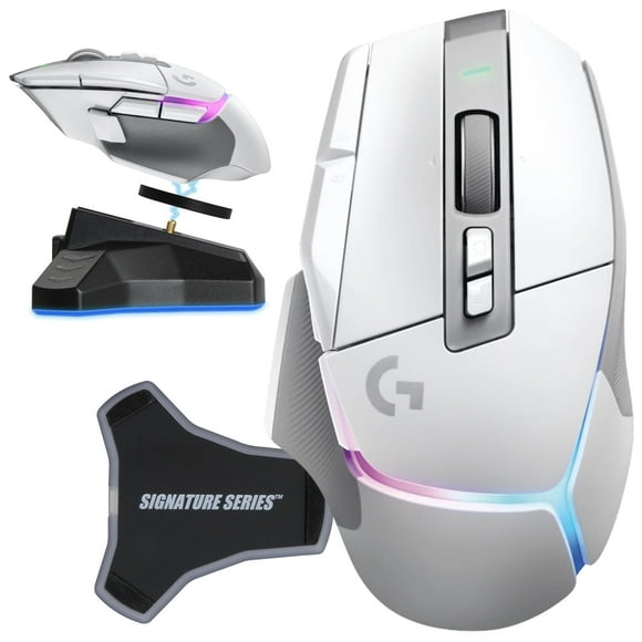 Logitech G502 X Plus Lightspeed Wireless Gaming Mouse, White | Hero Sensor, 25,600 DPI, 13 Programmable Buttons, LIGHTFORCE Switches, RGB Lighting, PC/Mac | with Signatu