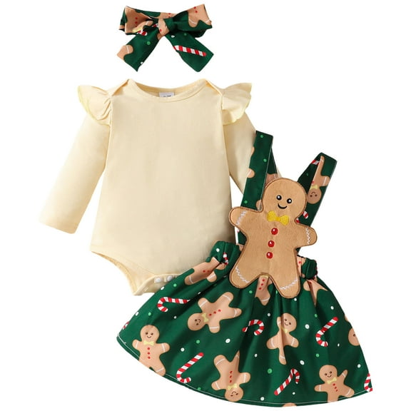 Gubotare Christmas Baby Girl Outfit Baby Girl Outfit Long Sleeve Romper Plaid Skirt Shorts Sets Newborn Clothes 6 9 Months (White,6-9 Months)