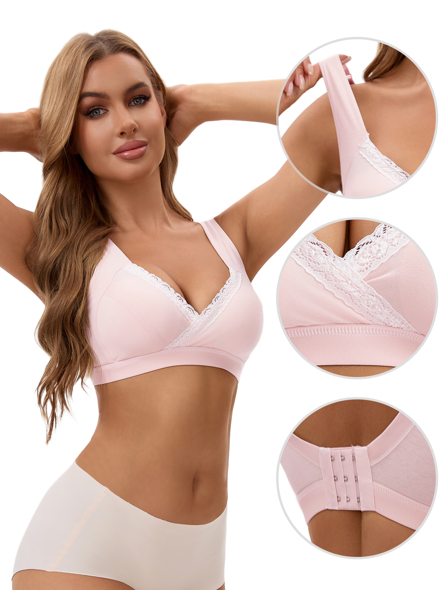 Unique Bargains Women's Lace Polka Dots Wirefree Sleep Nursing Bras S Pink
