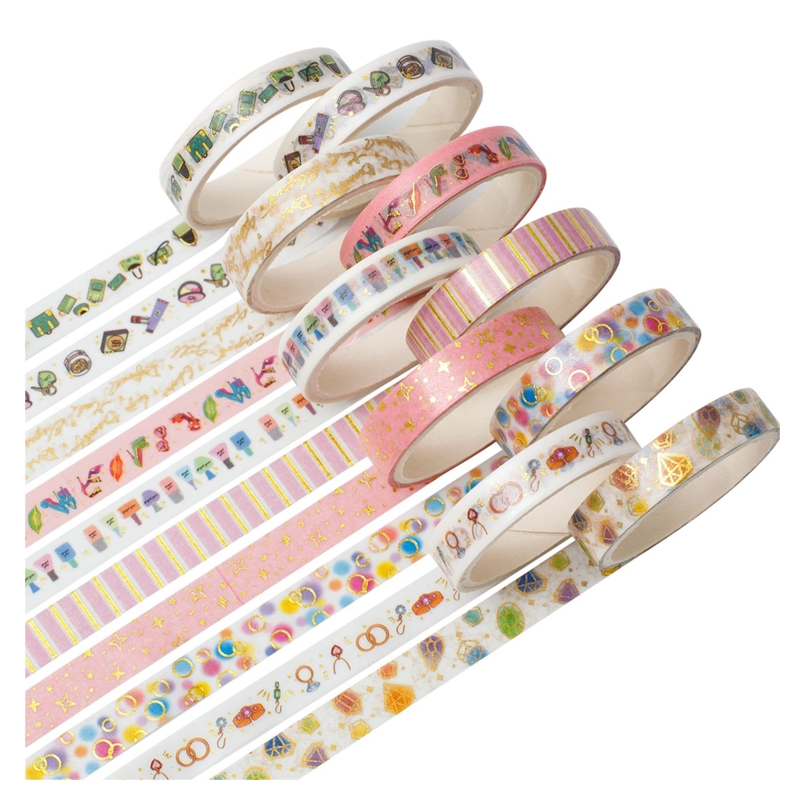 10 Rolls Sparkling Washi Tape Set 8mm Skinny Gold Foil Decorative Masking Washi Tapes for Bullet Journal,Scrapbook, Planner, DIY Crafts (Urban Beauty)