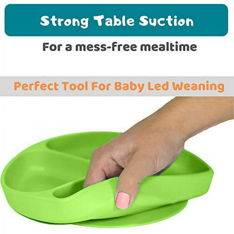 Toddler Plates with Lid Weaning Spoon Fork Set, Santi & Me Silicone Baby Plates with Suction Solid Feeding Dishes and Utensils Set - BPA Free