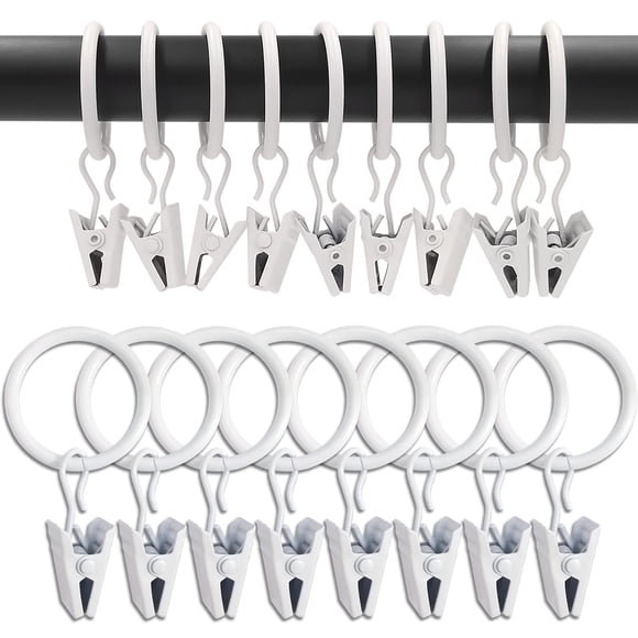 Anillos de cortina con clips WeeksEight, paquete de 100, blancos