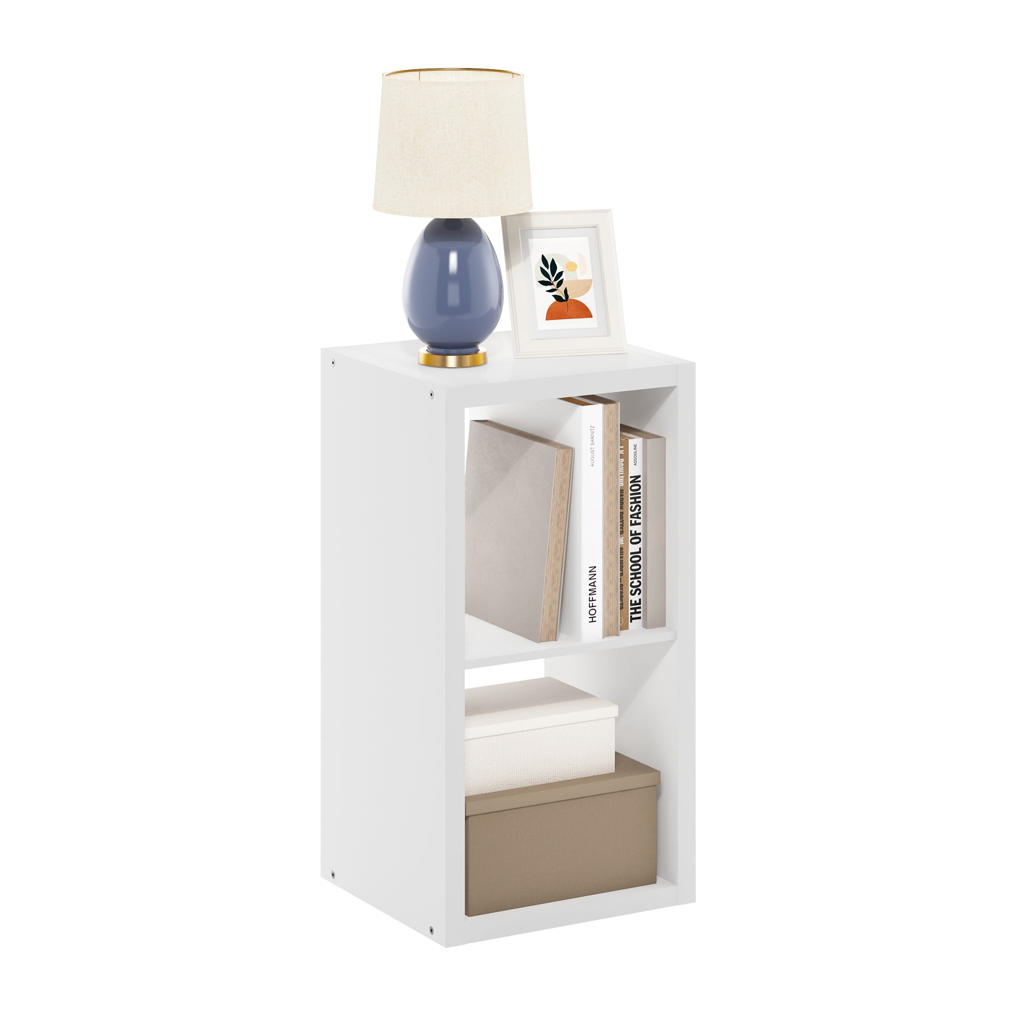 Furinno CUBICLE Book Shelf, 2-Cube Bookshelf, Extra Thick Frame Horizontally & Vertically Reversible Bookcase with Open Back, 14.6 x 16 x 30, for Living Room, Bedroom, Home Office, White