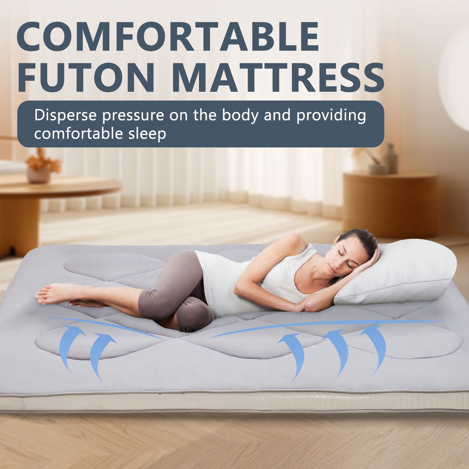 Slsy Japanese Floor Mattress Futon Mattress, 3.5" Thicken Sleeping Pad Foldable Roll Up Mattress Kids Floor Lounger Bed Couches Sofas
