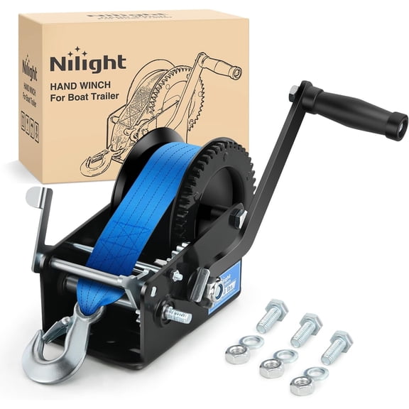 Nilight 3500 LBS Hand Crank Heavy Duty Boat Trailer Winches with 33 FT Blue Strap Rope Hook Two Way Ratchet 4:1 8:1 Gear Portable Marine Manual Winch for Trailers Boat RV ATV Towing