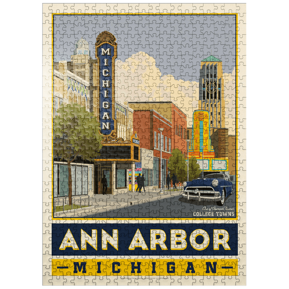 MyPuzzle - American College Towns: Ann Arbor, Michigan, Vintage Poster - Premium 500 Piece Jigsaw Puzzle for Adults