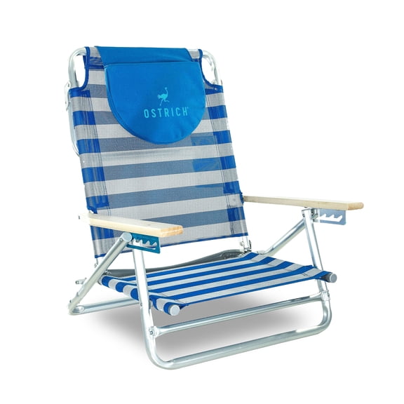 Ostrich 5 Position Wood Arm, Full Mesh Beach Chair, w/Pillow, Blue