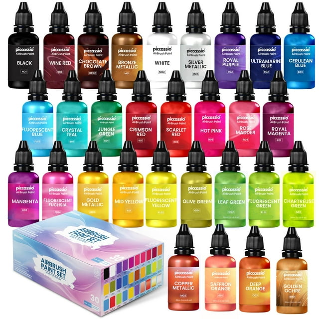 Pintura con aerógrafo Piccassio 30 botellas a base de agua de 20 ml