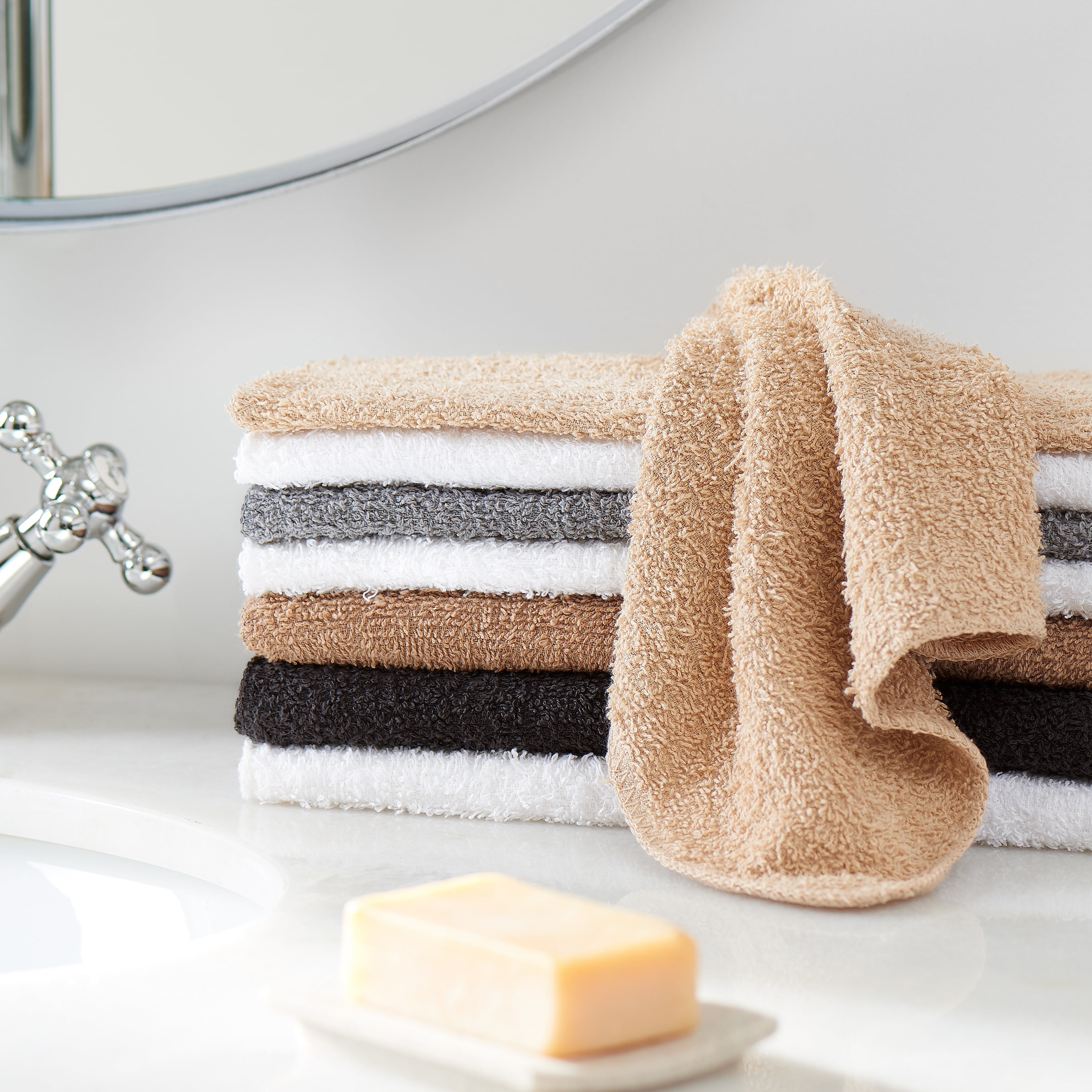 Mainstays Cotton Washcloth Bundle Collection, 24 Pack, Neutral