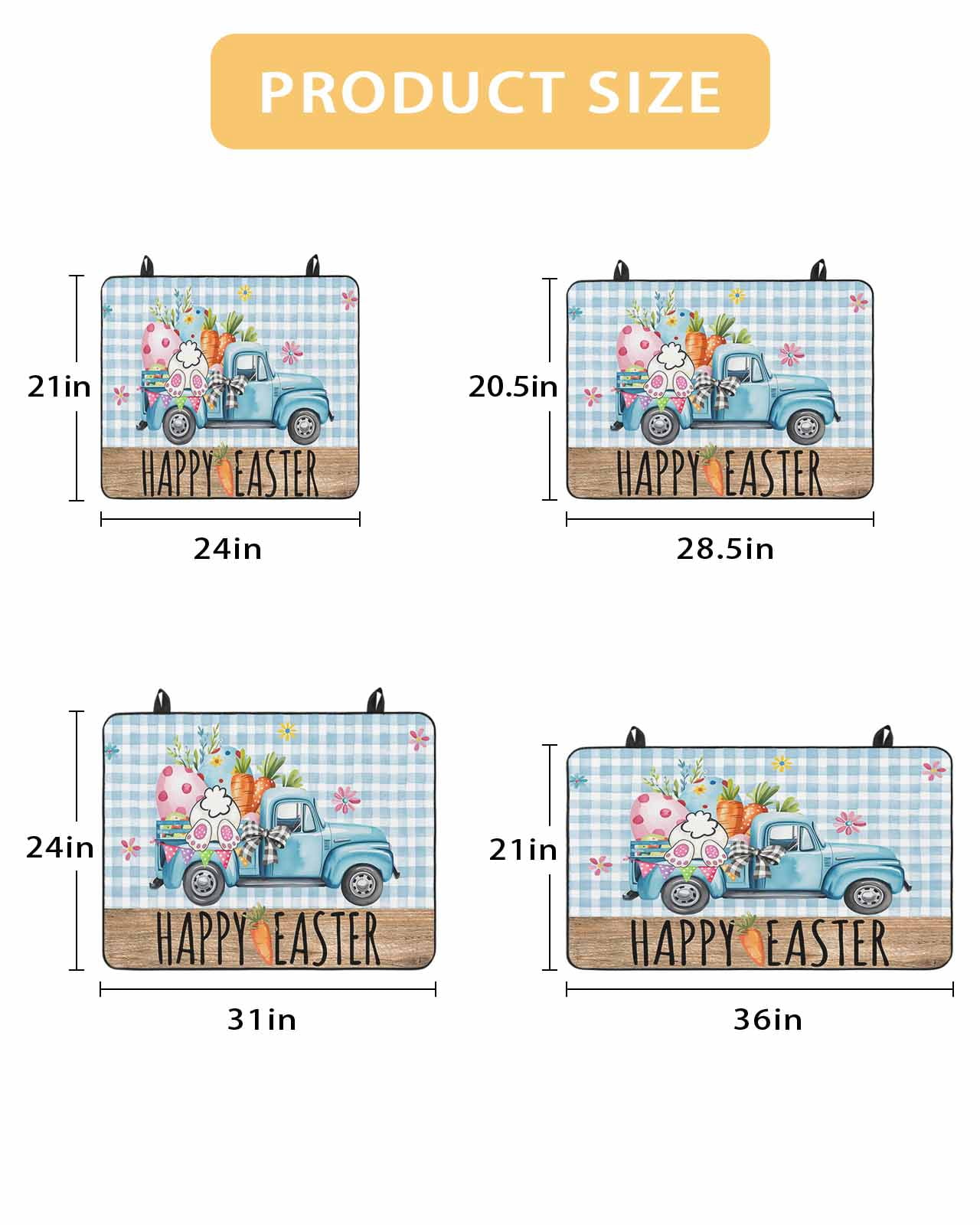 Large Induction Cooktop Protector Mat Easter Stove Top Covers for Electric Stove, Blue Truck Eggs Bunny Checkered Farmhouse Decorative Stove Burner Cover Mats, Glass Top Stove Cover