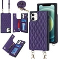 thumbnail image 2 of Crossbody Wallet Case for iPhone 12 Mini with Card Slot Holder,Magnetic Flip Folio Purse,PU Leather with Detachable Lanyard Strap Lattice Pattern Travel Case 5.4 Inch (Purple), 2 of 14