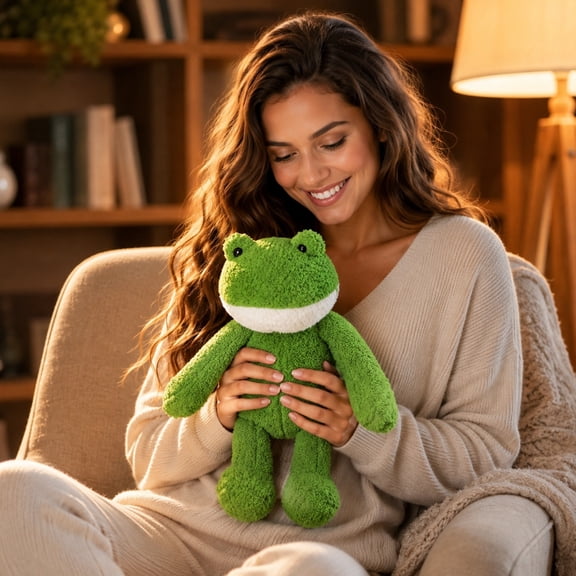 Cute Green Frog Plush Pillow Toy, Soft Stuffed Animal Doll Cushion, Adorable Plushie Gift for Children and Adults Birthday