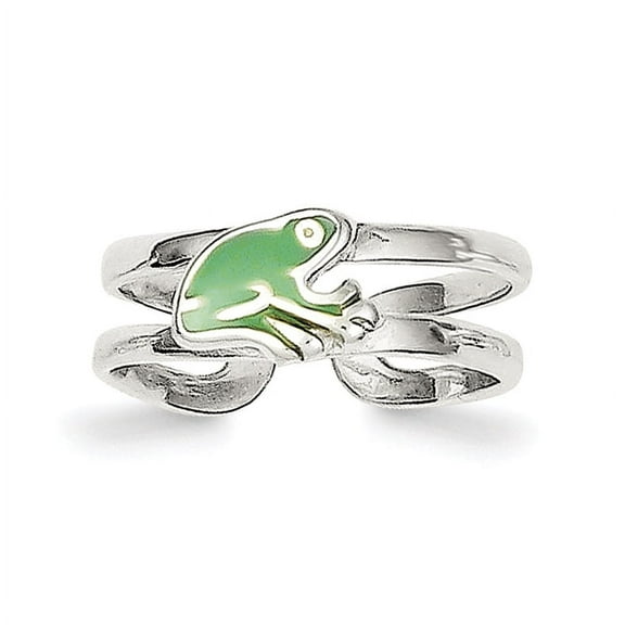 Sterling Silver Green Enameled Frog Toe Ring
