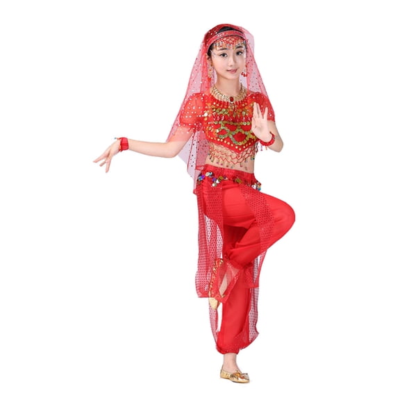 lnmuld Girls Arabian Princess Belly Dance, 6-Piece Set for Halloween & Stage Performance Color:Red,Size:4-5 Years