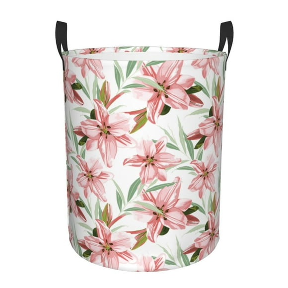 Balery Lilies Flowers Cesta de ropa redonda con asas, impermeable, independiente, para ropa, juguetes, dormitorio y familia-Small