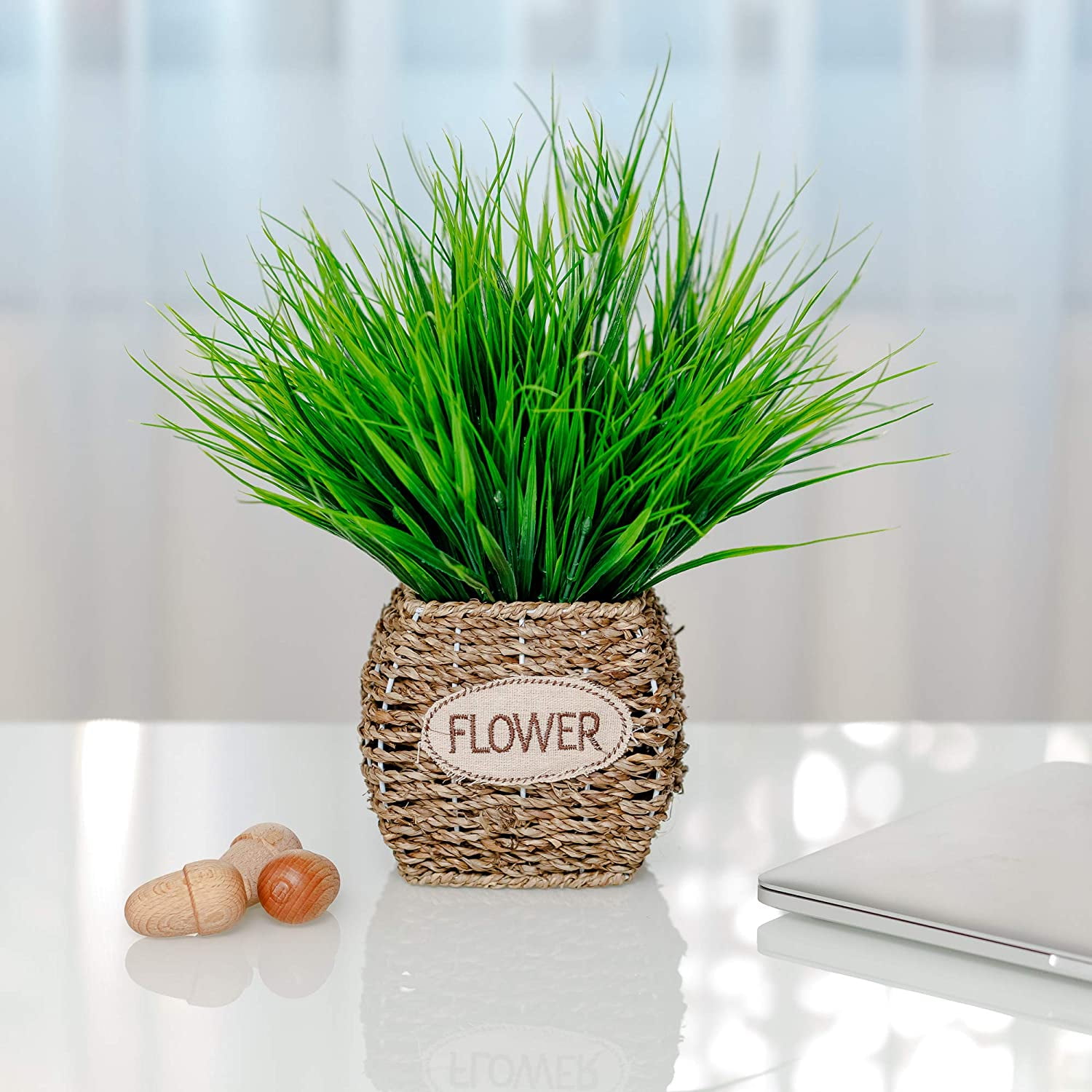 Viworld Artificial Wheat Grass Fake Outdoor Plants - 12 Bundles Artificial Greenery UV Resistant Bundles Faux Plastic Flowers Shrubs Tall Stems for Home Porch Patio Decorations Weddings (Green Grass)