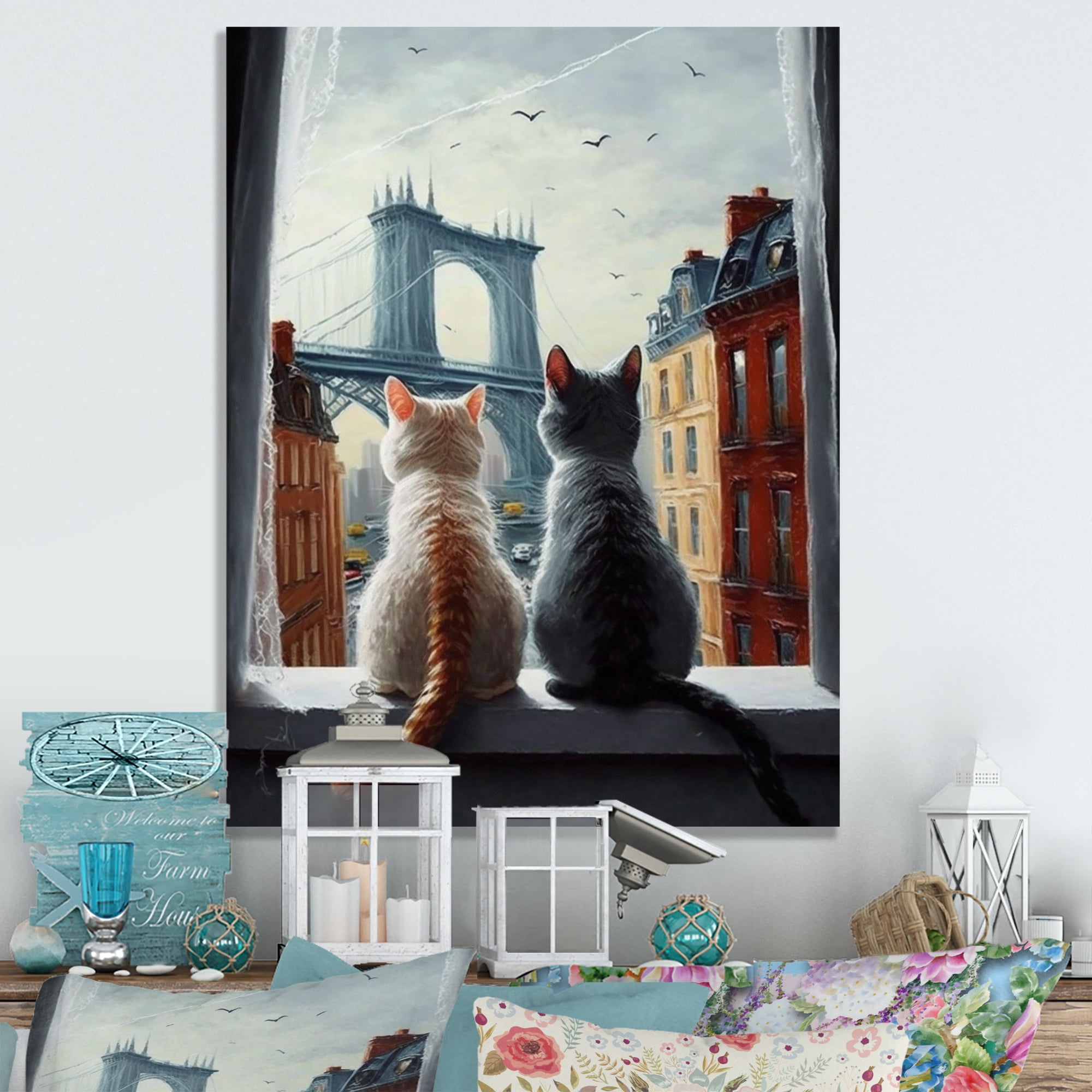 Designart Two Cats In The City I Canvas Wall Art