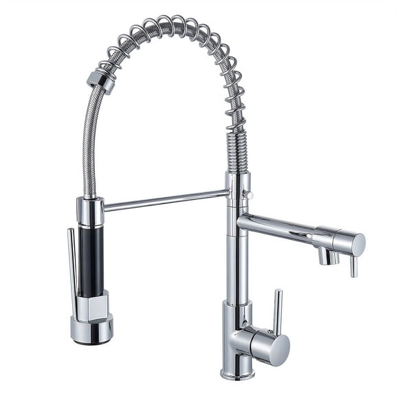 APPASO Kitchen Faucets with Dual Spout, High Arch Spring Stainless Steel Single Handle Kitchen Faucet, kitchen faucet with two water outlet, Chrome, âBar, Rv